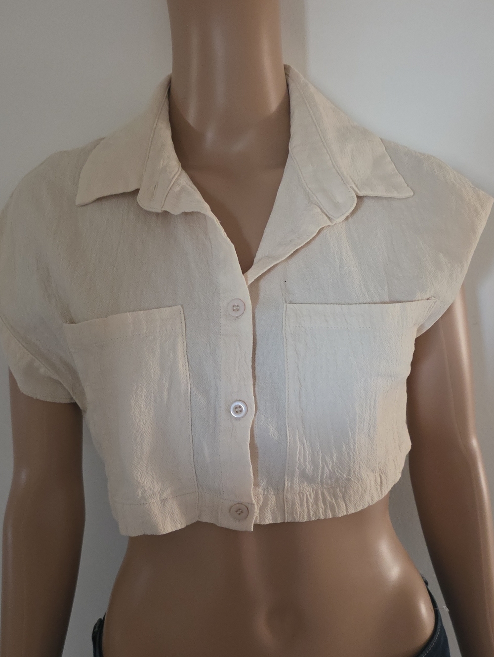 Cider Cropped Button-Front Top — Ivory